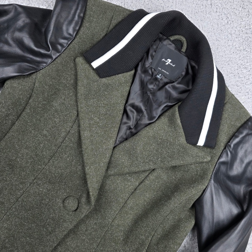 7 for All Mankind Womans Varsity Jacket Blazer Cropped Green Black‎ Size Small